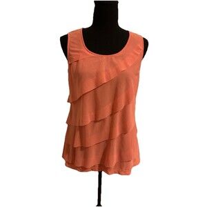 Chicos Size 1 Womens Medium M Tiered Tank Blouse Sheer Sleeveless Coral